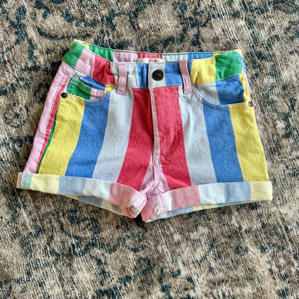 Mini Boden Rainbow Stripe Denim Shorts